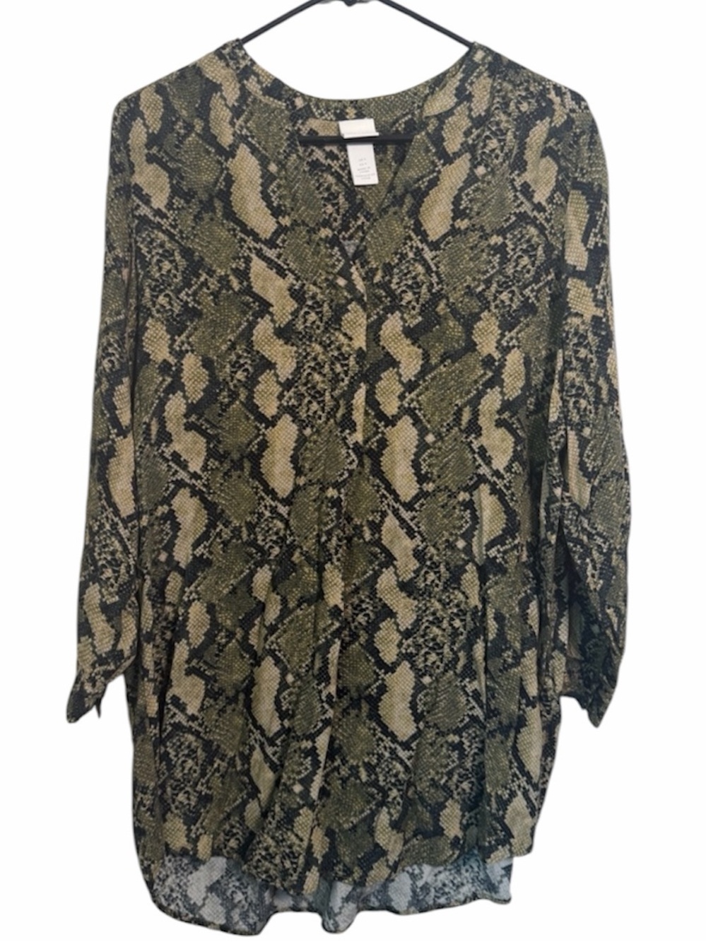 H&M Viscose Olive and Black Snake-Print Blouse Tunic/Dress Size 4